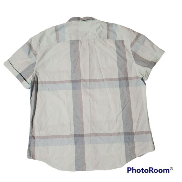 Calvin Klein Jeans Mens Windowpane Plaid Short Sleeve Shirt Light Blue/Multi XXL - Picture 4 of 11